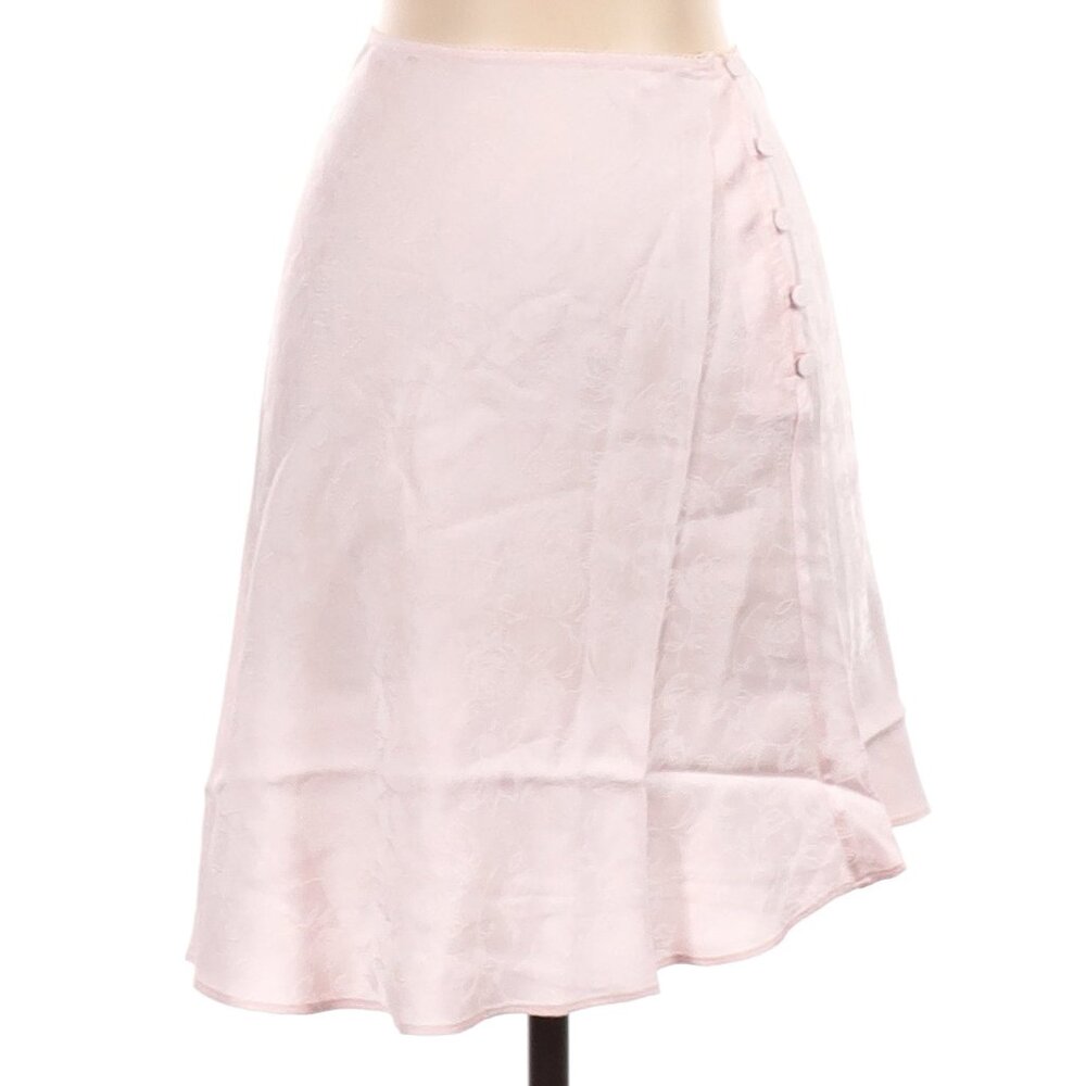 L'Academie Pink Satin Floral Jacquard Elsa Covered Button Skirt Size XS